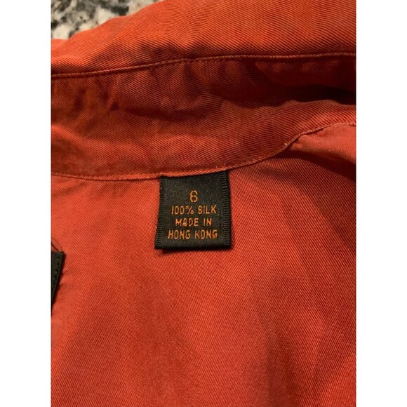 VTG Ellen Tracy Silk Blouse Size 6 Orange Long Sleeve - Picture 4 of 9